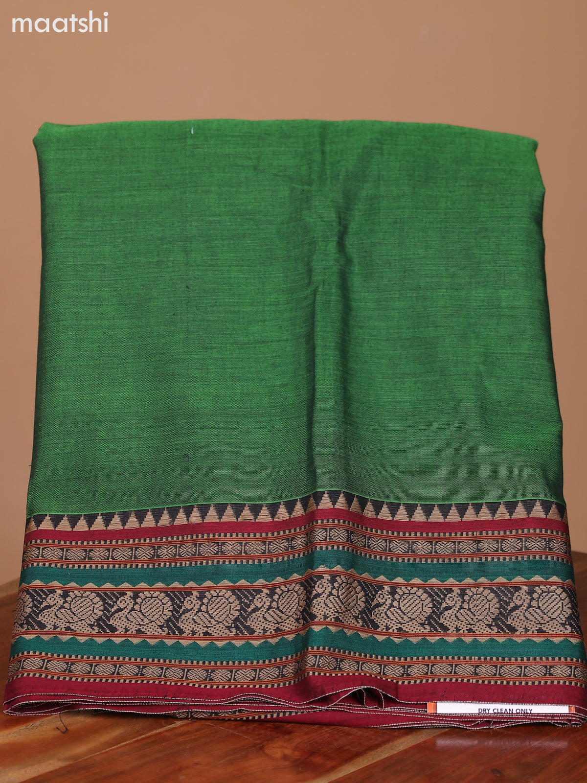 Sap Green and Maroon Narayanpet Cotton Dress Material With Plain Body & Thread Woven Border and Running Bottom & Dupatta