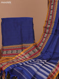Dark Blue and Mustard Narayanpet Cotton Dress Material With Plain Body & Thread Woven Border and Running Bottom & Dupatta