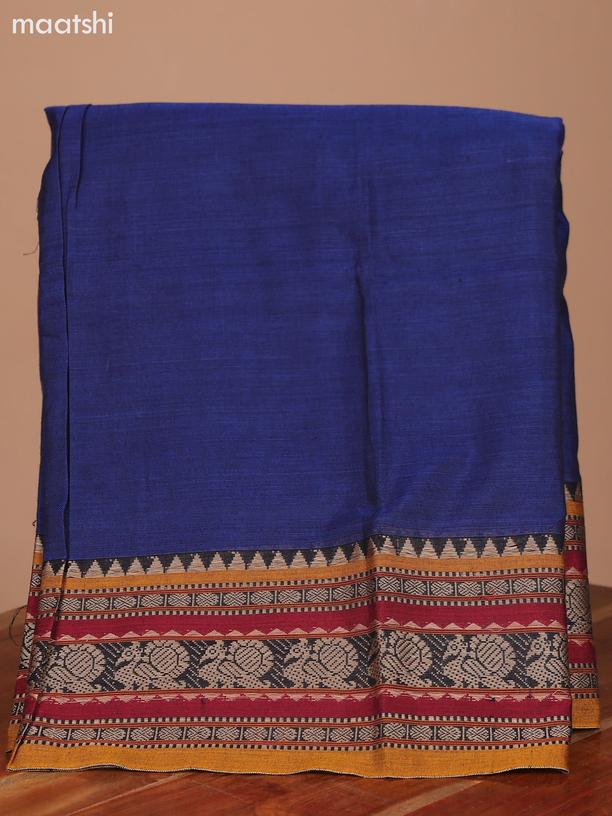 Dark Blue and Mustard Narayanpet Cotton Dress Material With Plain Body & Thread Woven Border and Running Bottom & Dupatta