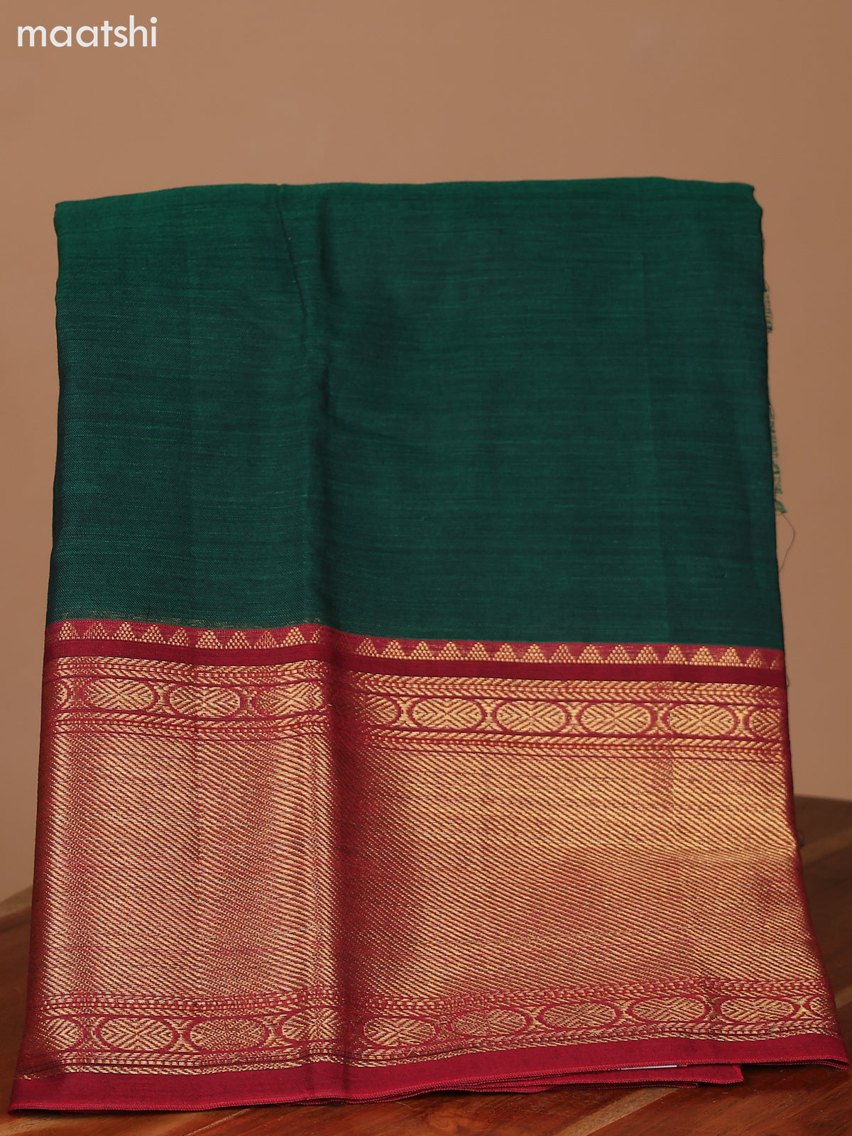 Green and Maroon Narayanpet Cotton Dress Material With Plain Body & Zari Woven Border and Running Bottom & Dupatta
