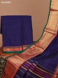Navy Blue and Green Narayanpet Cotton Dress Material With Plain Body & Zari Woven Border and Running Bottom & Dupatta
