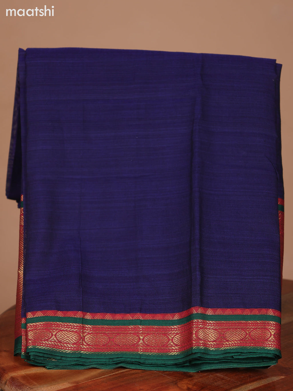 Navy Blue and Green Narayanpet Cotton Dress Material With Plain Body & Zari Woven Border and Running Bottom & Dupatta