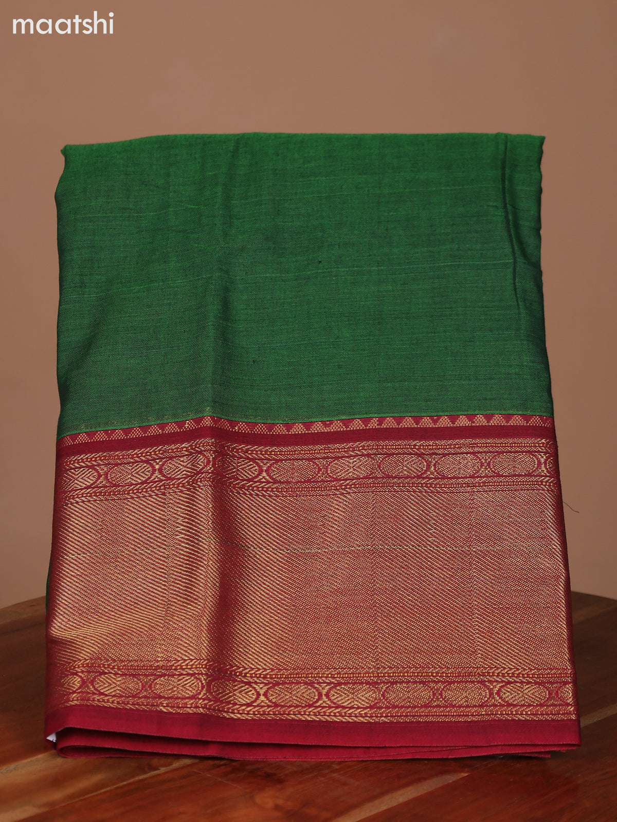 Sap Green and Maroon Narayanpet Cotton Dress Material With Plain Body & Zari Woven Border and Running Bottom & Dupatta