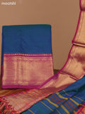Dual Shade Of Peacock Blue and Dark Magenta Pink Narayanpet Cotton Dress Material With Plain Body & Zari Woven Border and Running Bottom & Dupatta