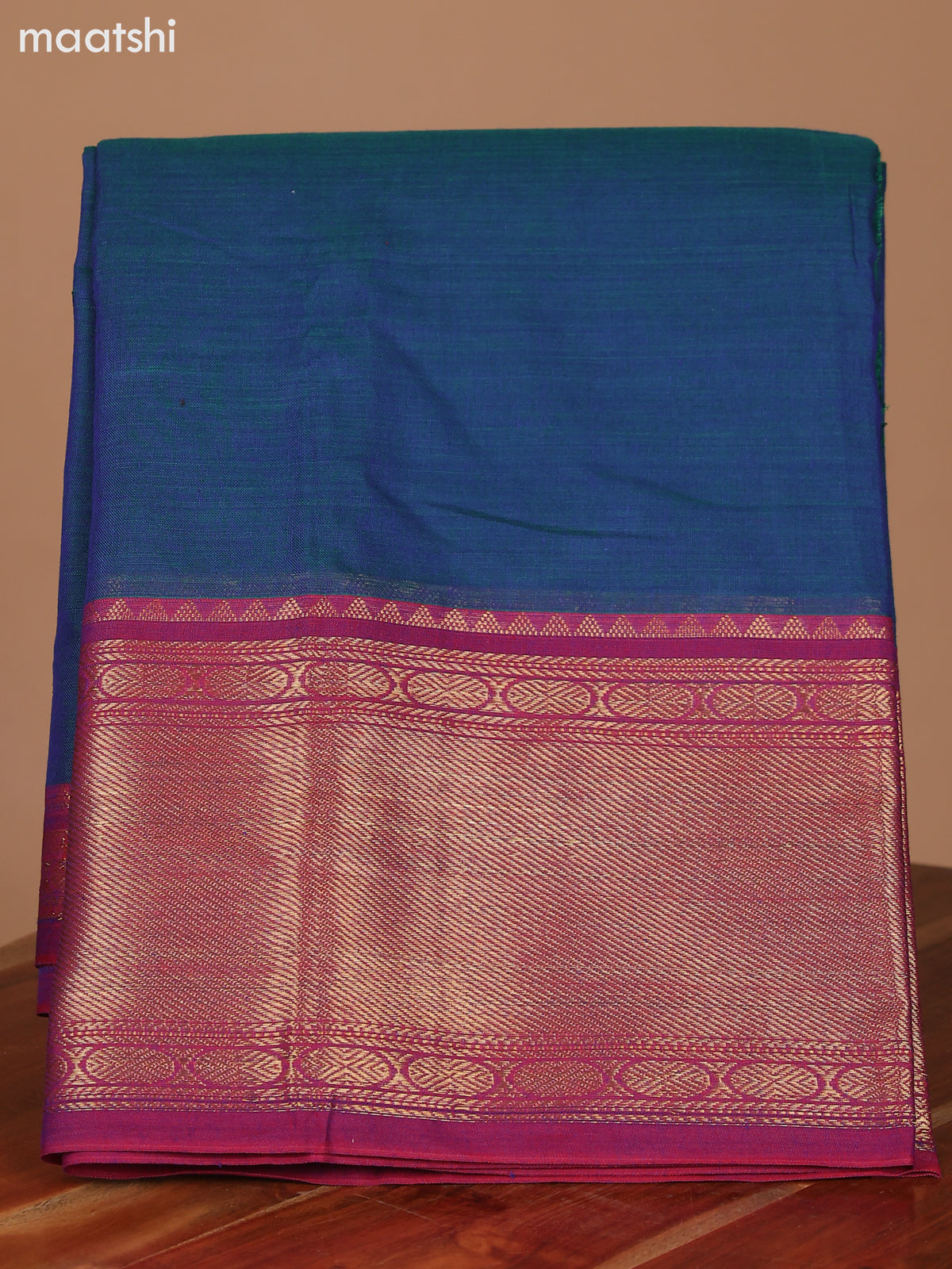 Dual Shade Of Peacock Blue and Dark Magenta Pink Narayanpet Cotton Dress Material With Plain Body & Zari Woven Border and Running Bottom & Dupatta
