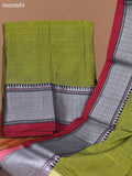 Mehendi Green and Maroon Narayanpet Cotton Dress Material With Plain Body & Silver Zari Border and Running Bottom & Dupatta