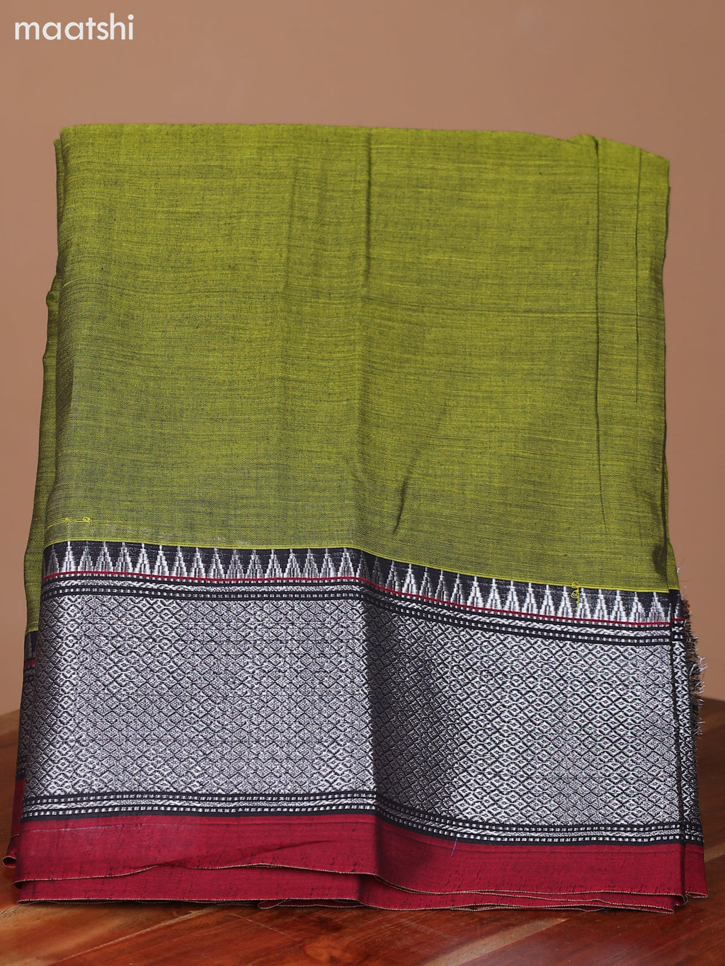 Mehendi Green and Maroon Narayanpet Cotton Dress Material With Plain Body & Silver Zari Border and Running Bottom & Dupatta