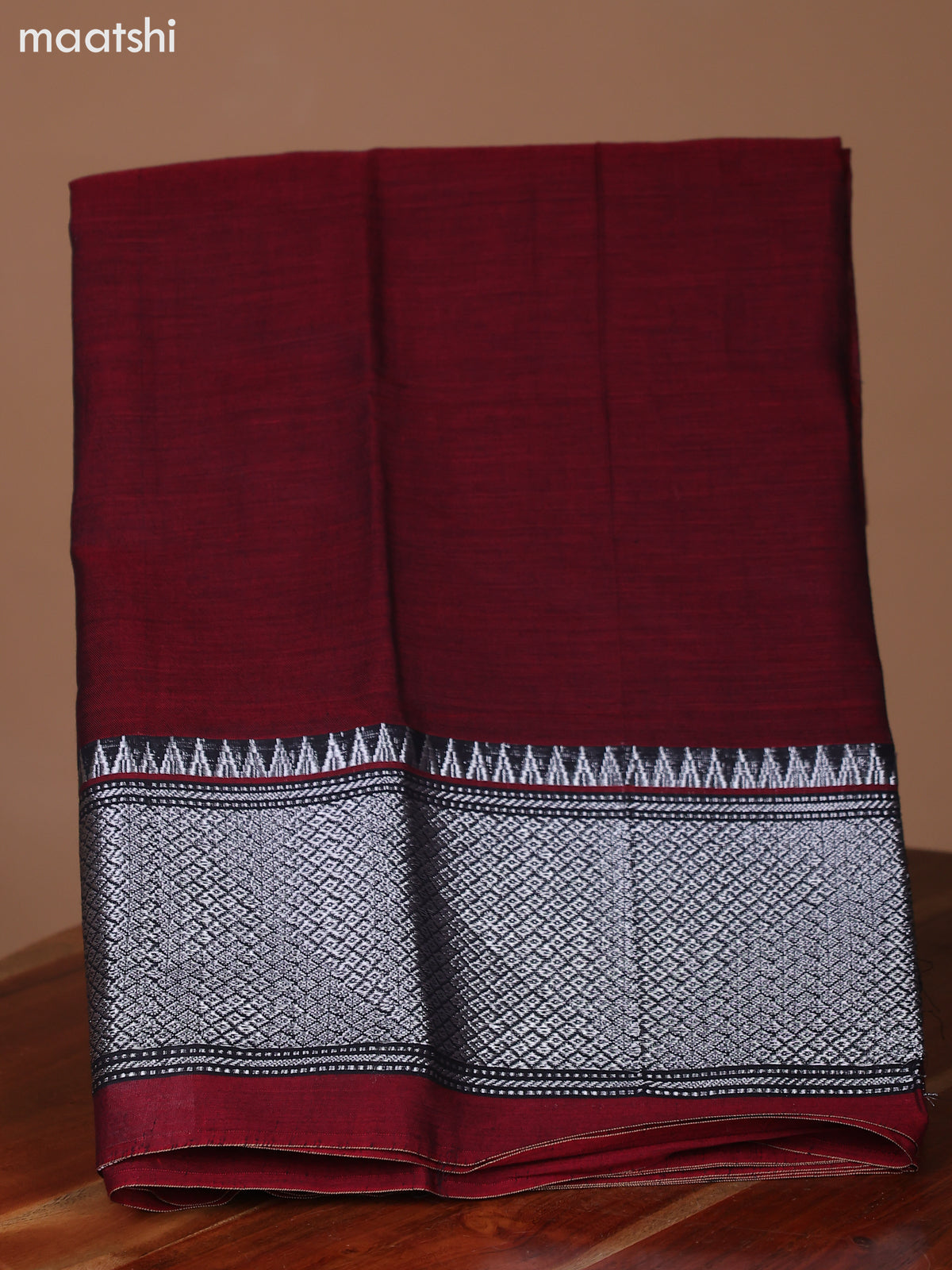 Maroon and Black Narayanpet Cotton Dress Material With Plain Body & Silver Zari Border and Running Bottom & Dupatta