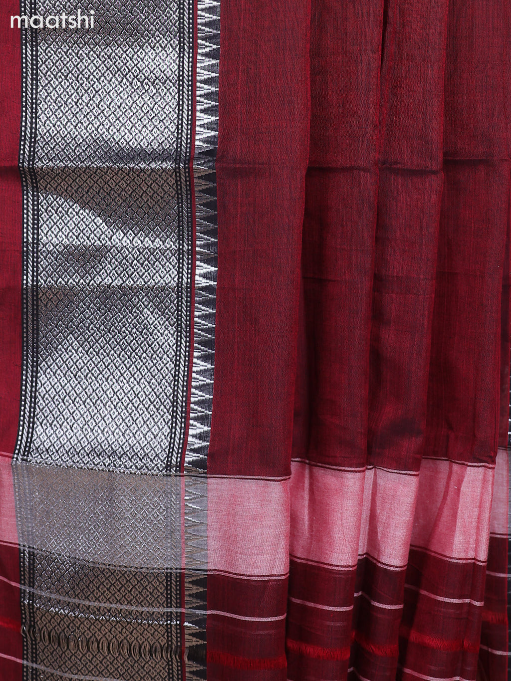 Maroon and Black Narayanpet Cotton Dress Material With Plain Body & Silver Zari Border and Running Bottom & Dupatta