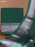 Green and Black Narayanpet Cotton Dress Material With Plain Body & Silver Zari Border and Running Bottom & Dupatta