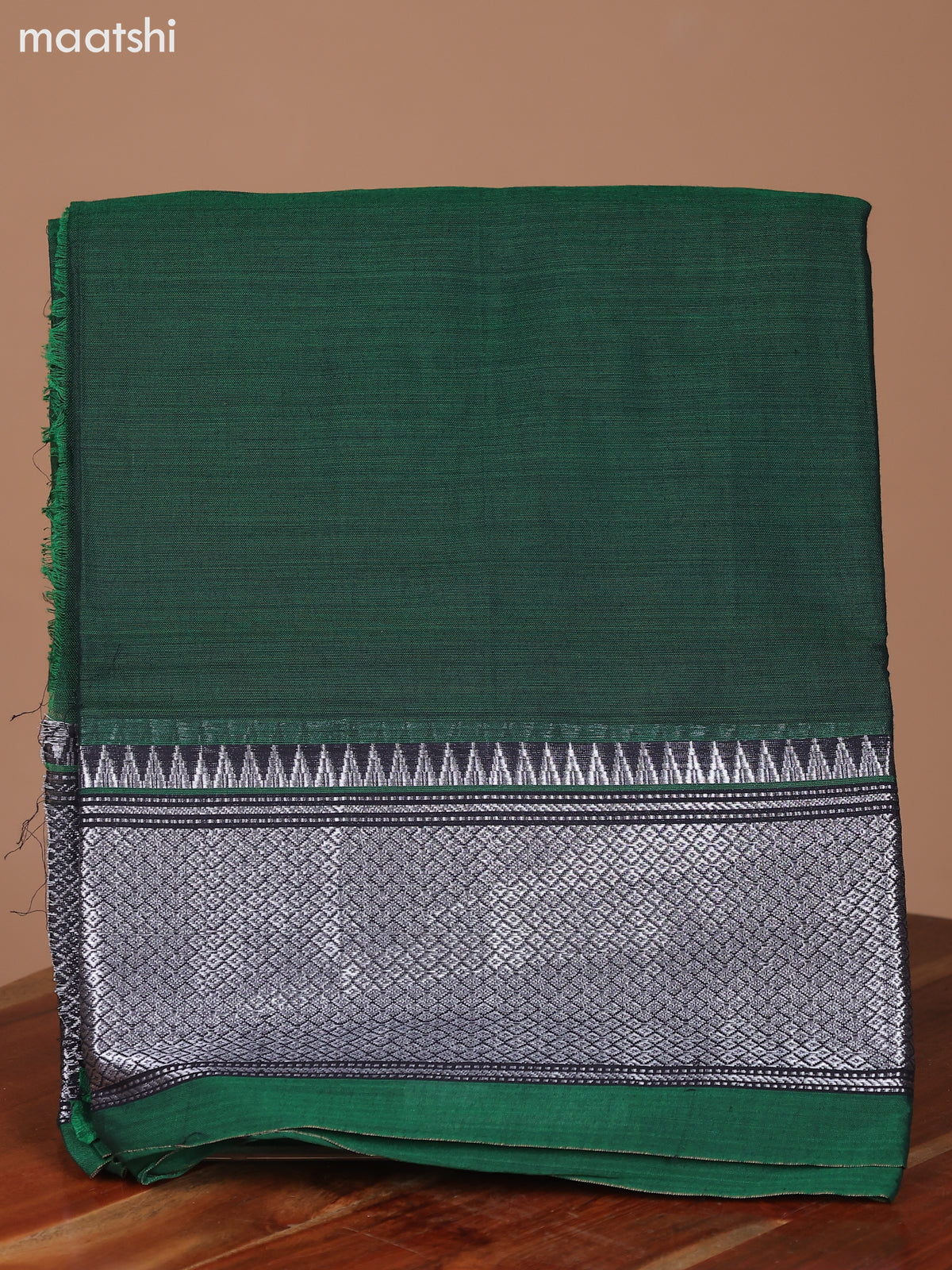 Green and Black Narayanpet Cotton Dress Material With Plain Body & Silver Zari Border and Running Bottom & Dupatta
