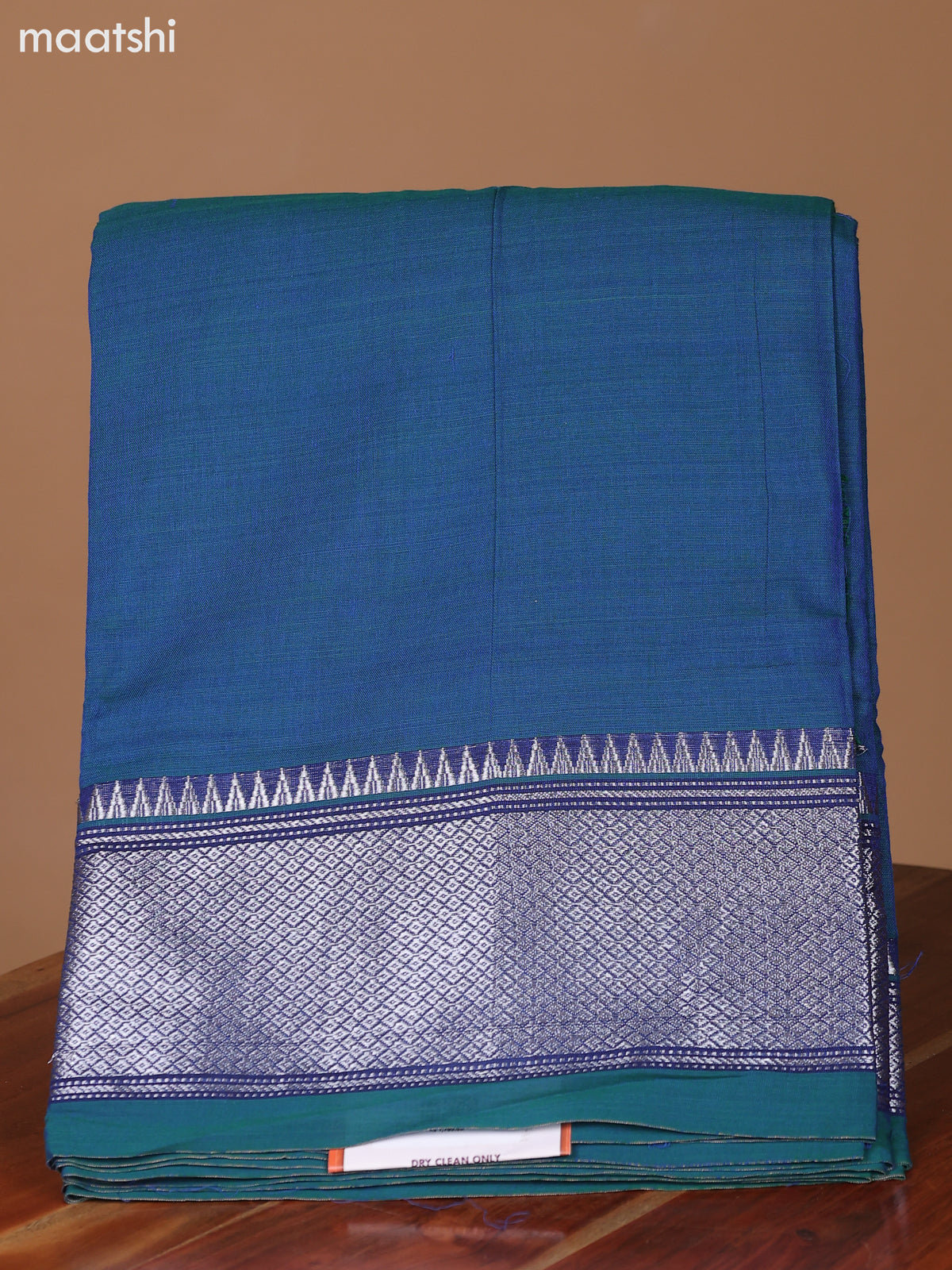 Dual Shade Of Peacoke Blue and Peacock Green Narayanpet Cotton Dress Material With Plain Body & Silver Zari Border and Running Bottom & Dupatta