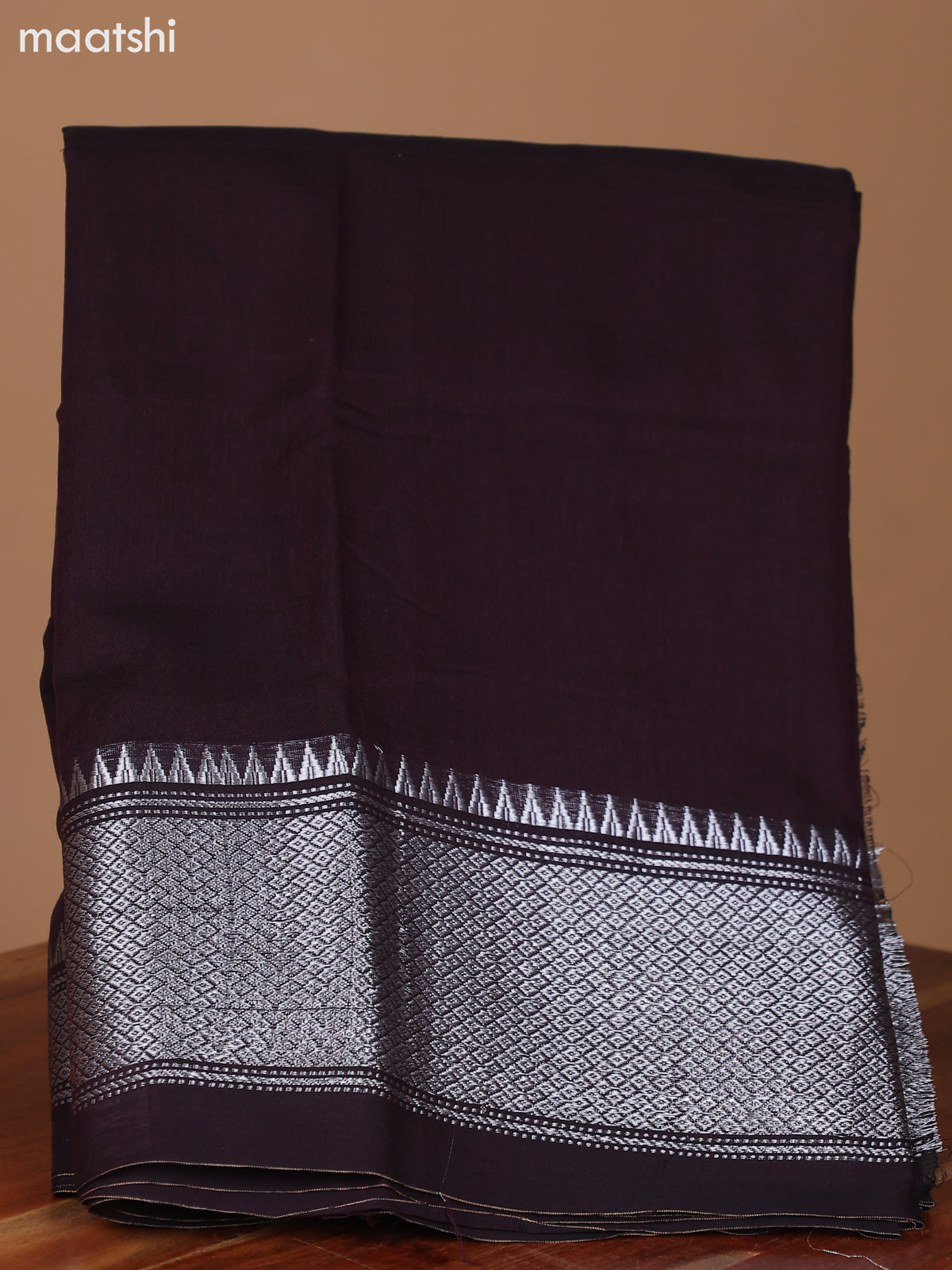 Dark Brown Narayanpet Cotton Dress Material With Plain Body & Silver Zari Border and Running Bottom & Dupatta
