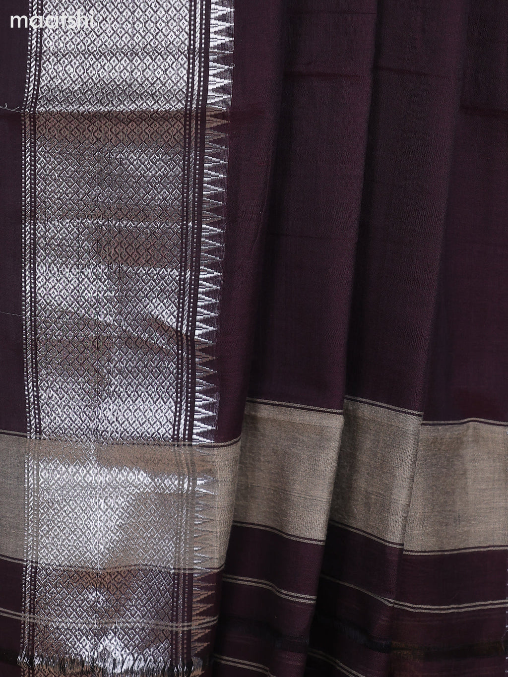 Dark Brown Narayanpet Cotton Dress Material With Plain Body & Silver Zari Border and Running Bottom & Dupatta
