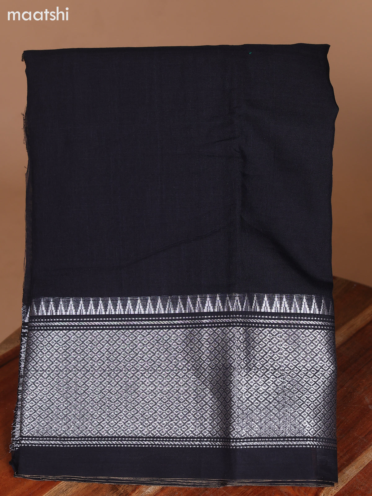 Black Narayanpet Cotton Dress Material With Plain Body & Silver Zari Border and Running Bottom & Dupatta