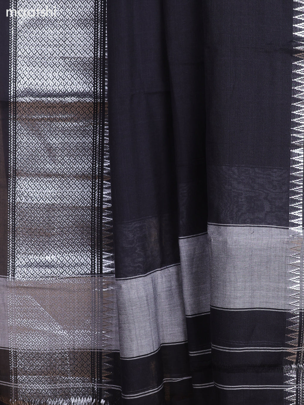 Black Narayanpet Cotton Dress Material With Plain Body & Silver Zari Border and Running Bottom & Dupatta