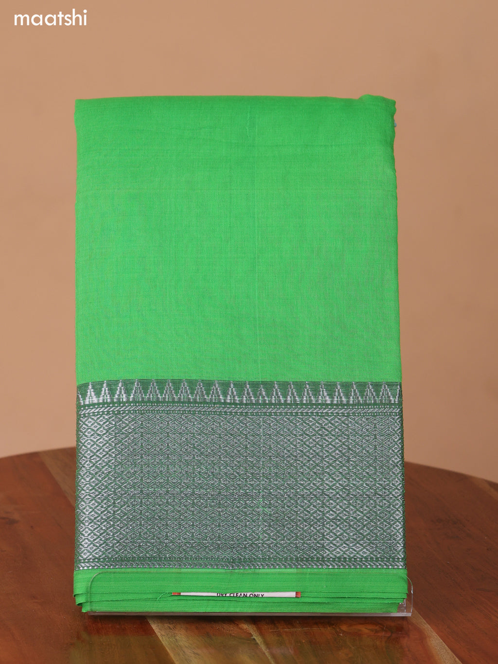 Light Green Narayanpet Cotton Dress Material With Plain Body & Silver Zari Border and Running Bottom & Dupatta