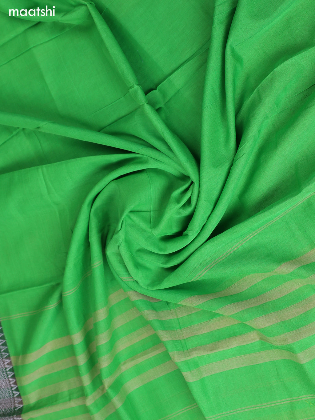 Light Green Narayanpet Cotton Dress Material With Plain Body & Silver Zari Border and Running Bottom & Dupatta