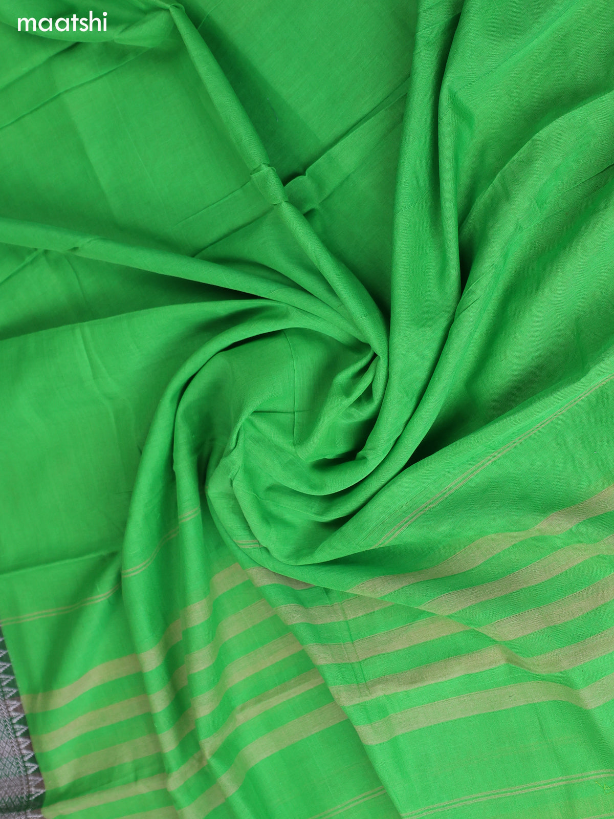 Light Green Narayanpet Cotton Dress Material With Plain Body & Silver Zari Border and Running Bottom & Dupatta