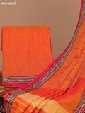 Rustic Orange and Red Narayanpet Cotton Dress Material With Plain Body & Thread Woven Border and Running Bottom & Dupatta
