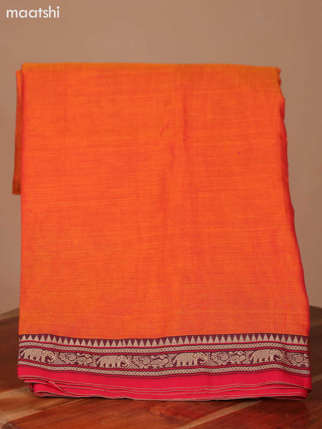 Rustic Orange and Red Narayanpet Cotton Dress Material With Plain Body & Thread Woven Border and Running Bottom & Dupatta