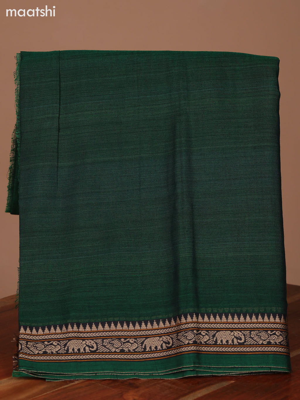 Green Narayanpet Cotton Dress Material With Plain Body & Thread Woven Border and Running Bottom & Dupatta