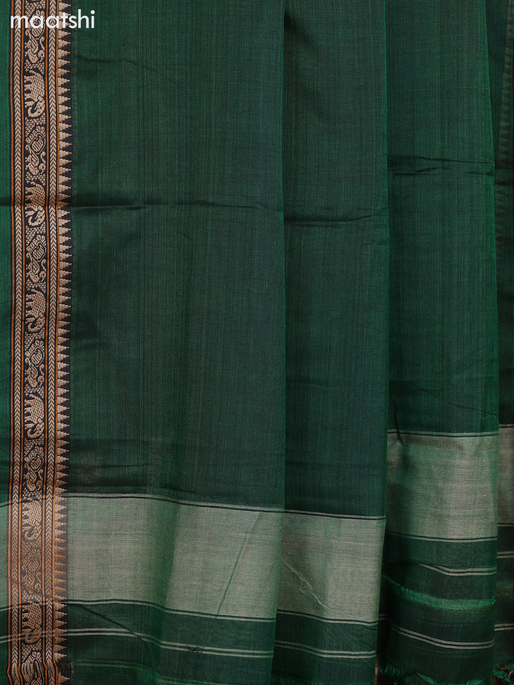 Green Narayanpet Cotton Dress Material With Plain Body & Thread Woven Border and Running Bottom & Dupatta