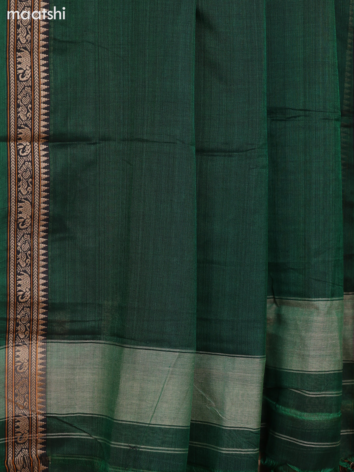 Green Narayanpet Cotton Dress Material With Plain Body & Thread Woven Border and Running Bottom & Dupatta