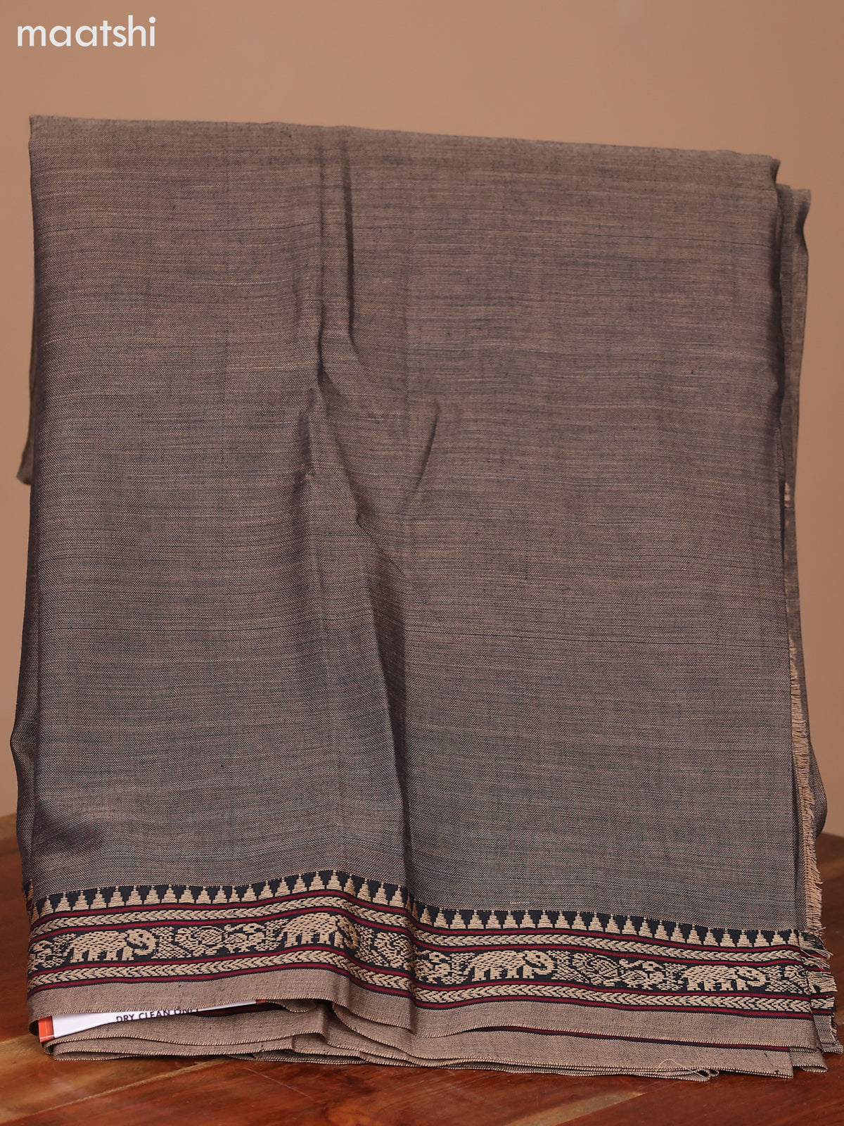 Dual Shade Of Biege and Black Narayanpet Cotton Dress Material With Plain Body & Thread Woven Border and Running Bottom & Dupatta
