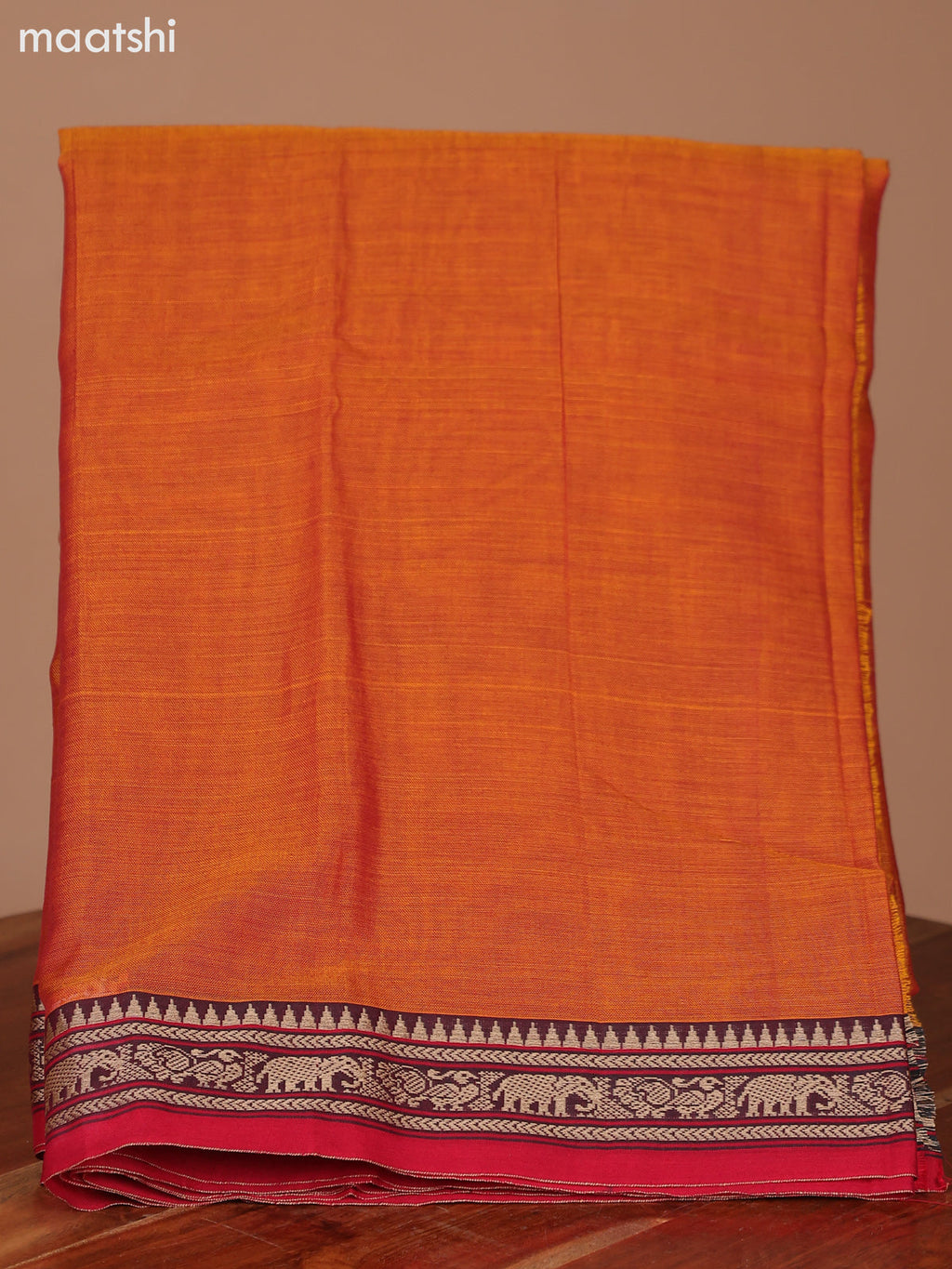 Mustard and Red Narayanpet Cotton Dress Material With Plain Body & Thread Woven Border and Running Bottom & Dupatta
