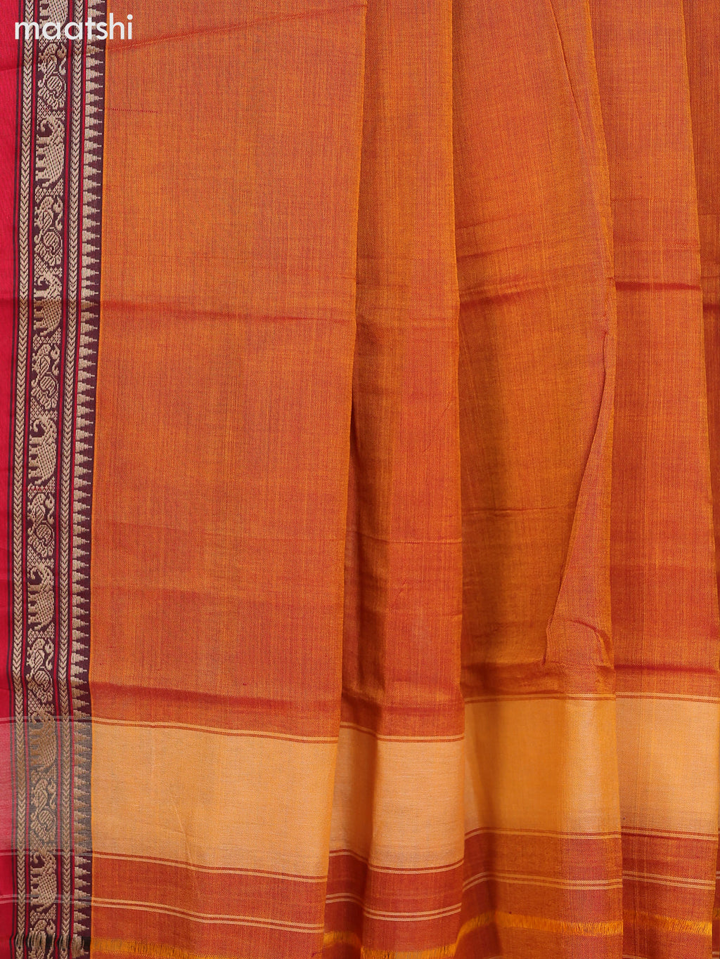 Mustard and Red Narayanpet Cotton Dress Material With Plain Body & Thread Woven Border and Running Bottom & Dupatta