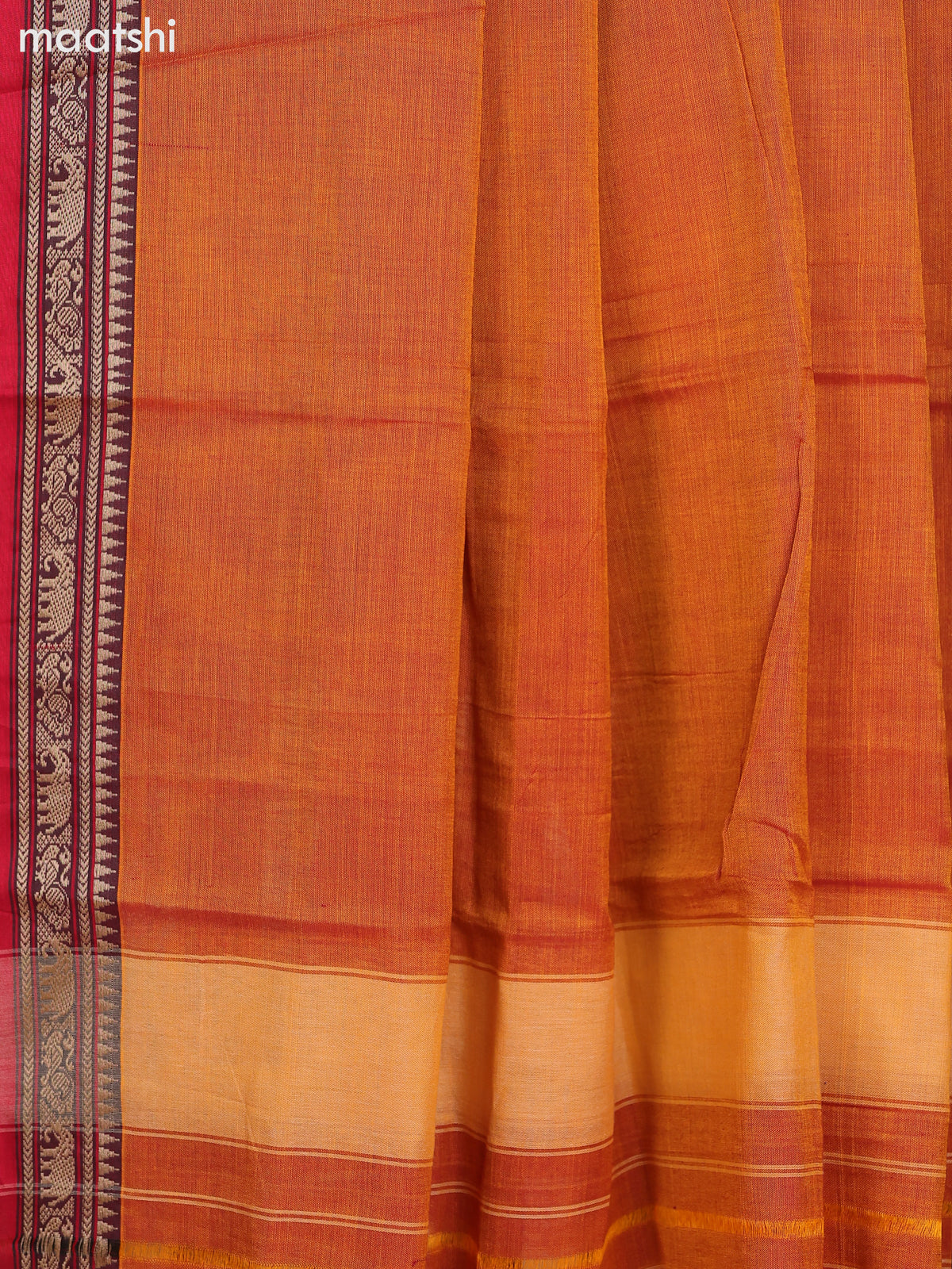 Mustard and Red Narayanpet Cotton Dress Material With Plain Body & Thread Woven Border and Running Bottom & Dupatta