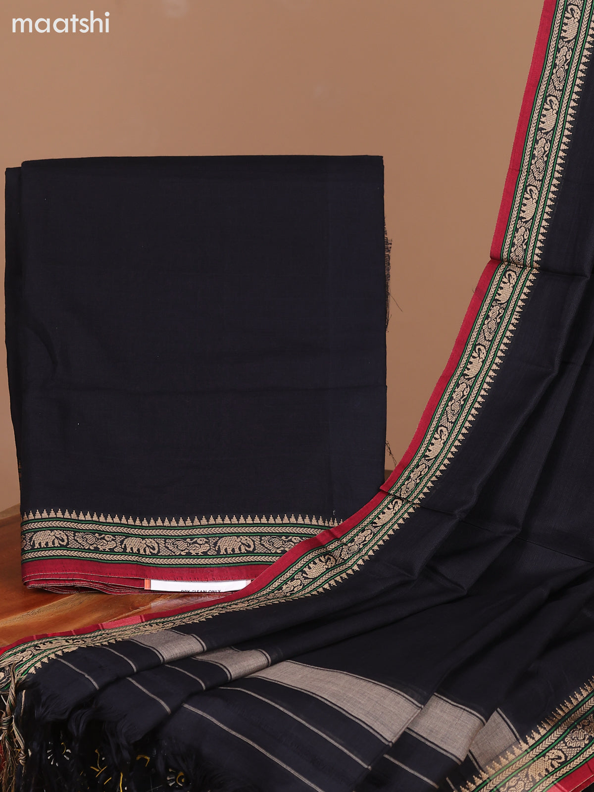 Black and Red Narayanpet Cotton Dress Material With Plain Body & Thread Woven Border and Running Bottom & Dupatta