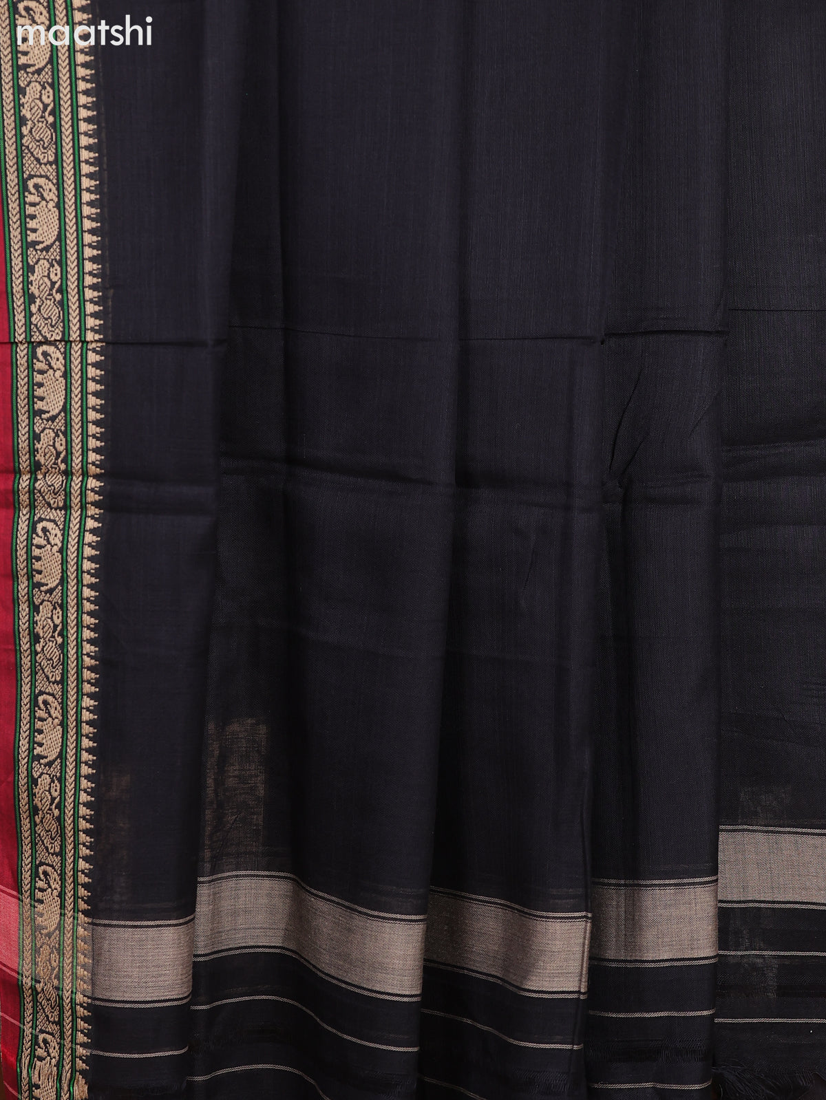 Black and Red Narayanpet Cotton Dress Material With Plain Body & Thread Woven Border and Running Bottom & Dupatta