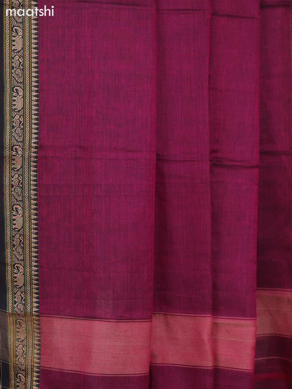 Dual Shade Of Rani Pink and Black Narayanpet Cotton Dress Material With Plain Body & Thread Woven Border and Running Bottom & Dupatta