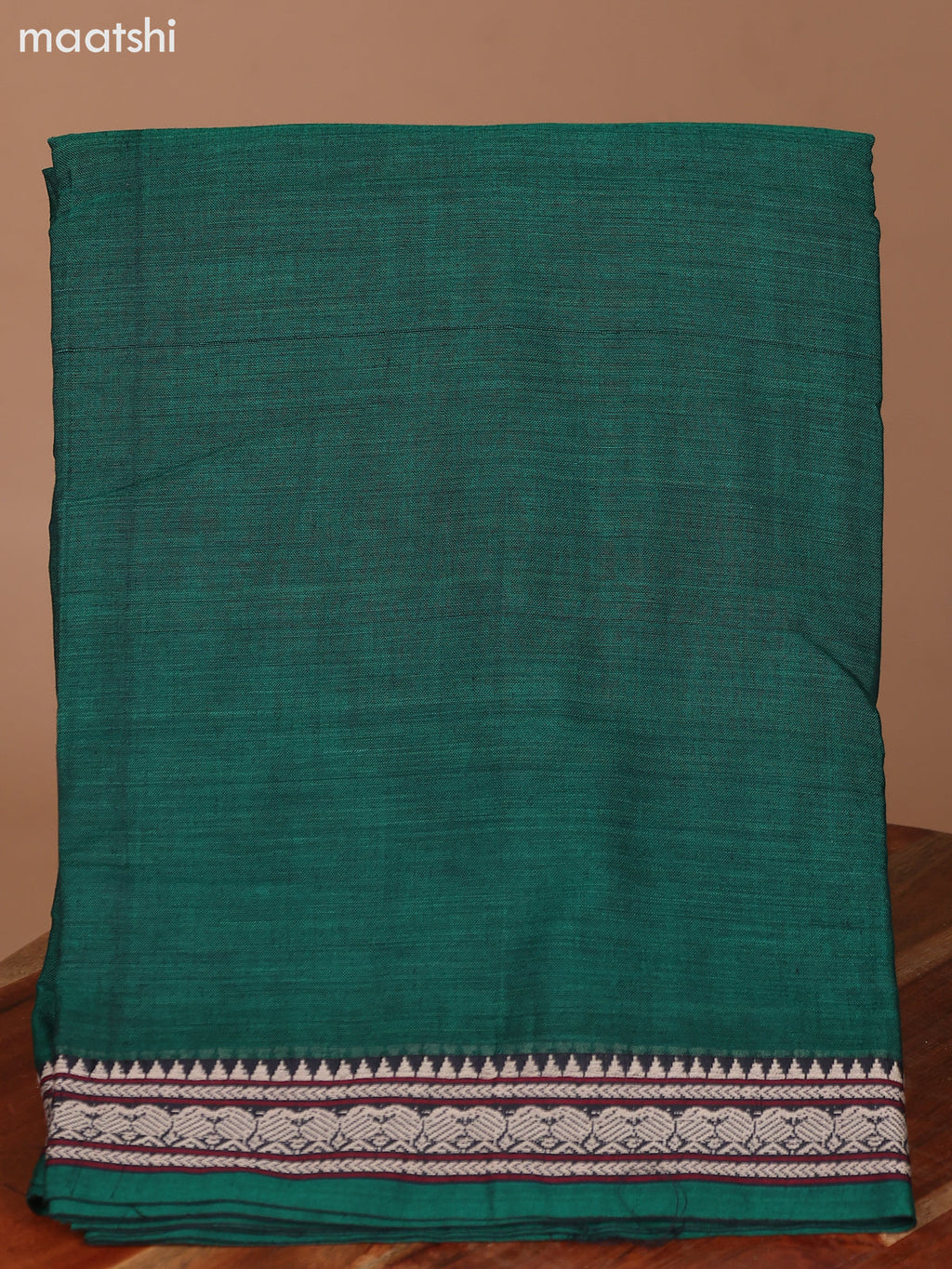Green Narayanpet Cotton Dress Material With Plain Body & Thread Woven Border and Running Bottom & Dupatta