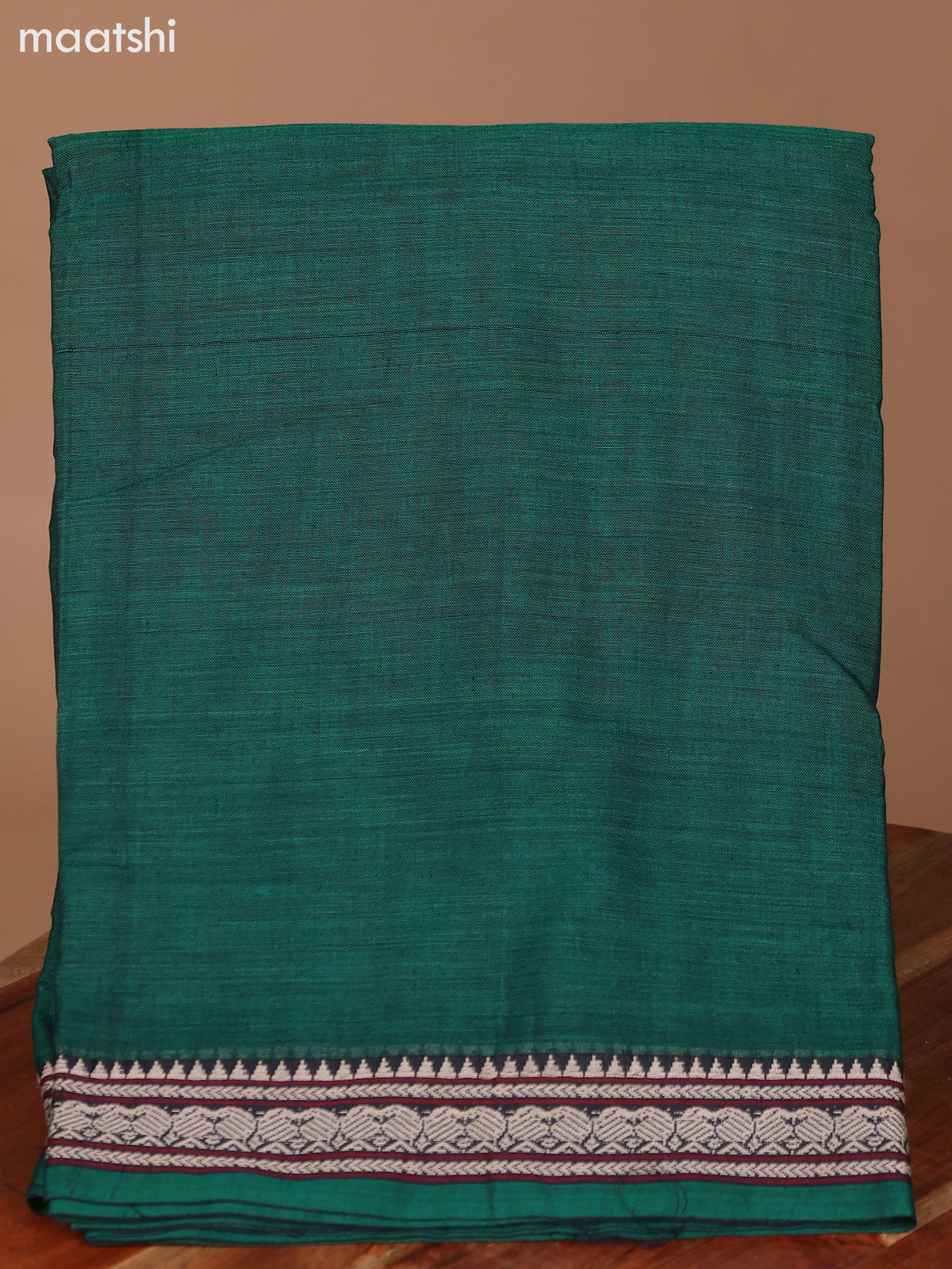 Green Narayanpet Cotton Dress Material With Plain Body & Thread Woven Border and Running Bottom & Dupatta