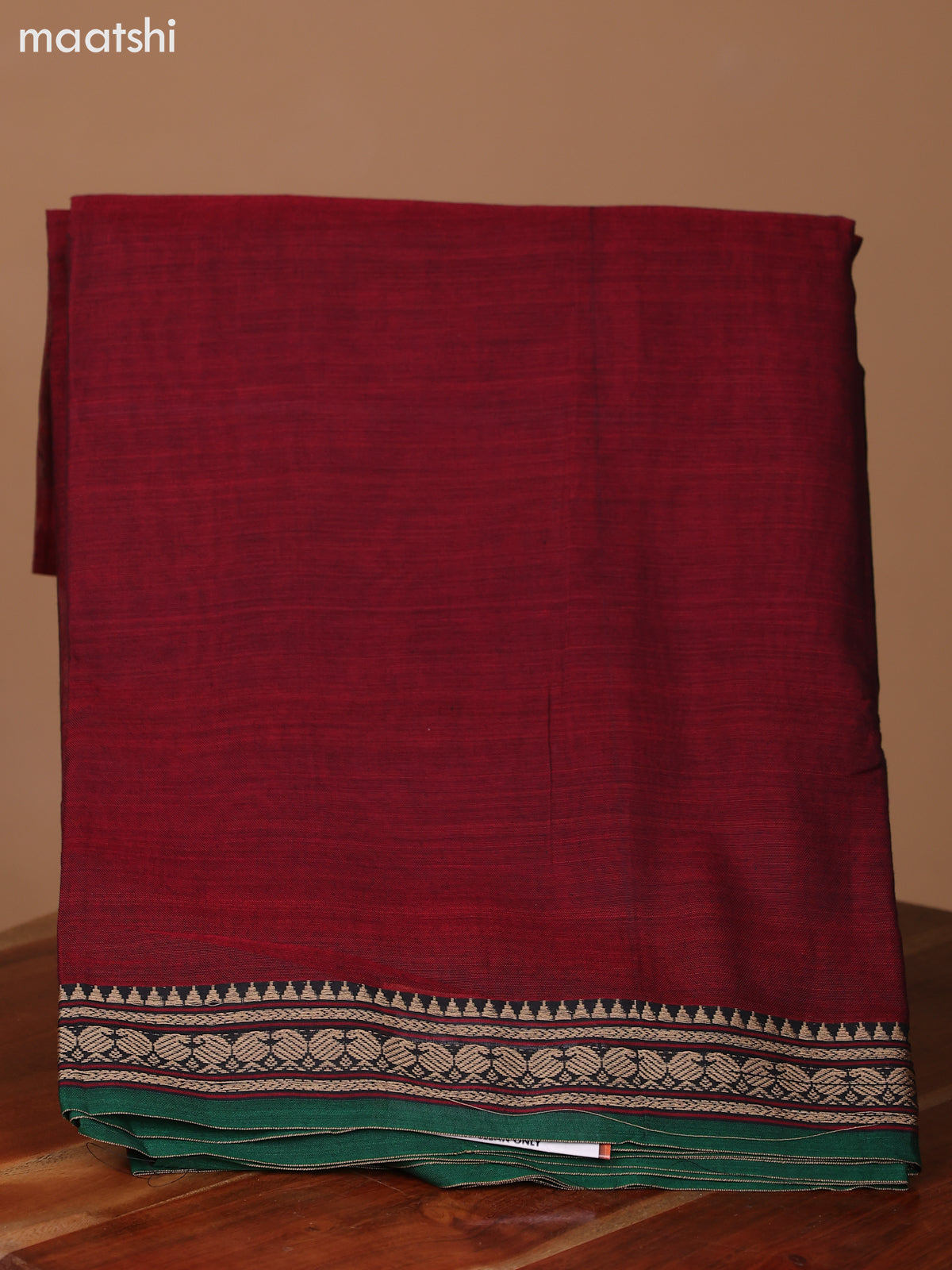 Maroon and Green Narayanpet Cotton Dress Material With Plain Body & Thread Woven Border and Running Bottom & Dupatta
