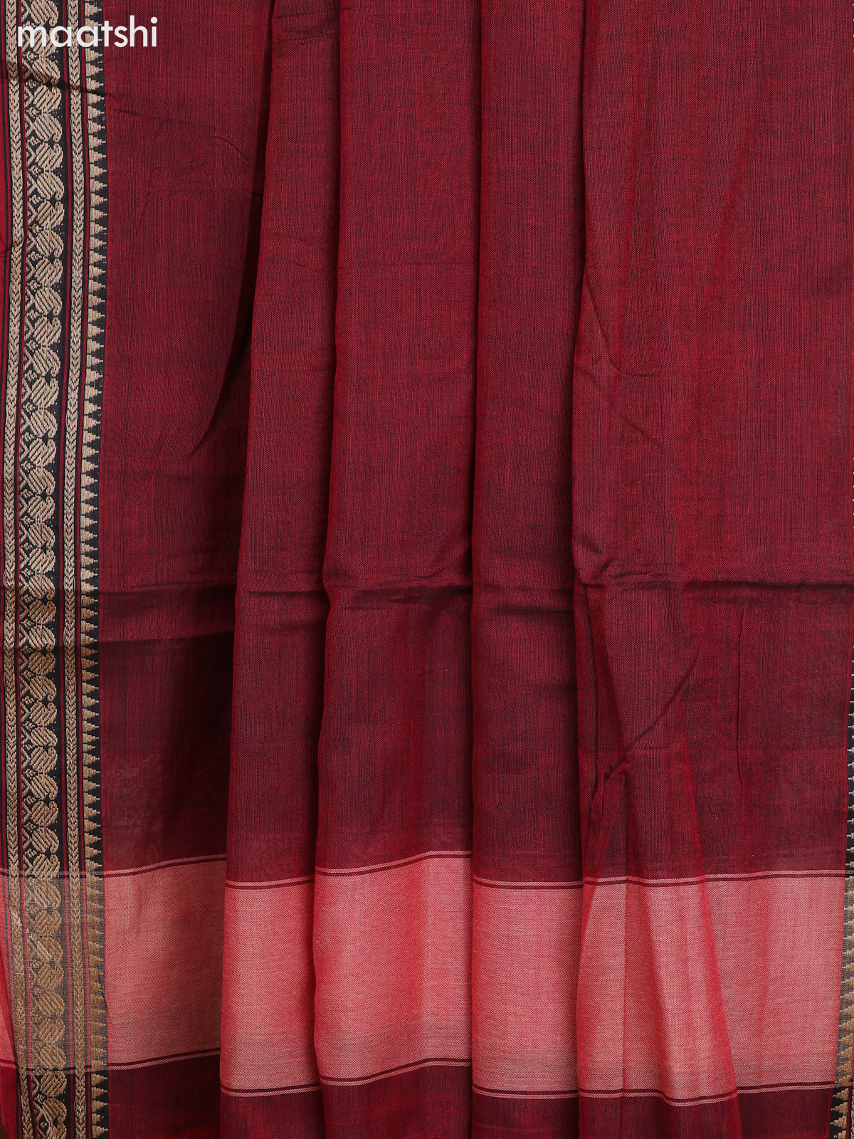 Maroon and Green Narayanpet Cotton Dress Material With Plain Body & Thread Woven Border and Running Bottom & Dupatta