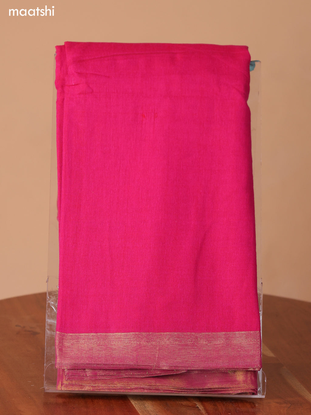 Rani Pink Narayanpet Cotton Dress Material With Plain Body & Small Zari Woven Border and Running Bottom & Dupatta