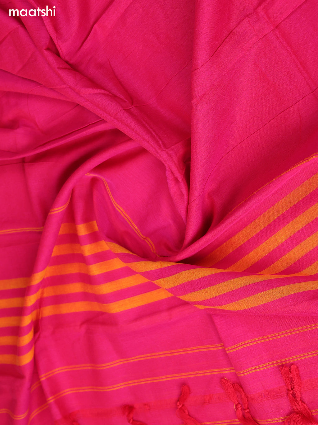 Rani Pink Narayanpet Cotton Dress Material With Plain Body & Small Zari Woven Border and Running Bottom & Dupatta