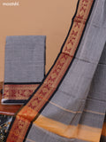 Grey and Black Narayanpet Cotton Dress Material With Plain Body & Zari Woven Border and Running Bottom & Dupatta