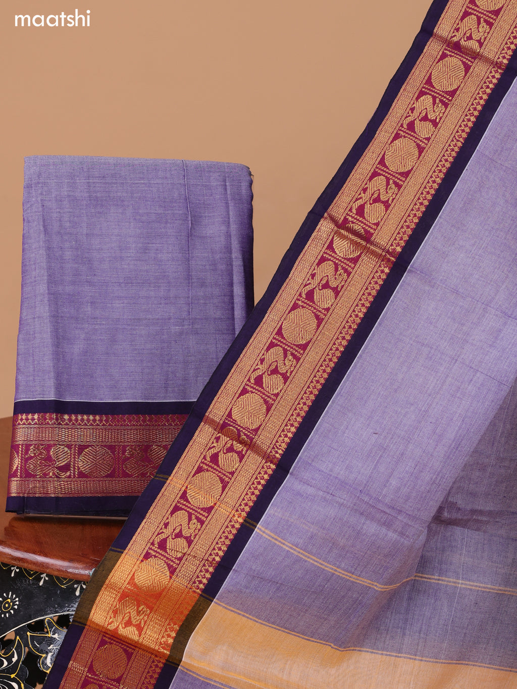 Dual Shade Of Blue and Blue Narayanpet Cotton Dress Material With Plain Body & Zari Woven Border and Running Bottom & Dupatta