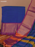 Dual Shade Of Peacock Blue and Dual Shade Of Magenta Pink Narayanpet Cotton Dress Material With Plain Body & Zari Woven Border and Running Bottom & Dupatta