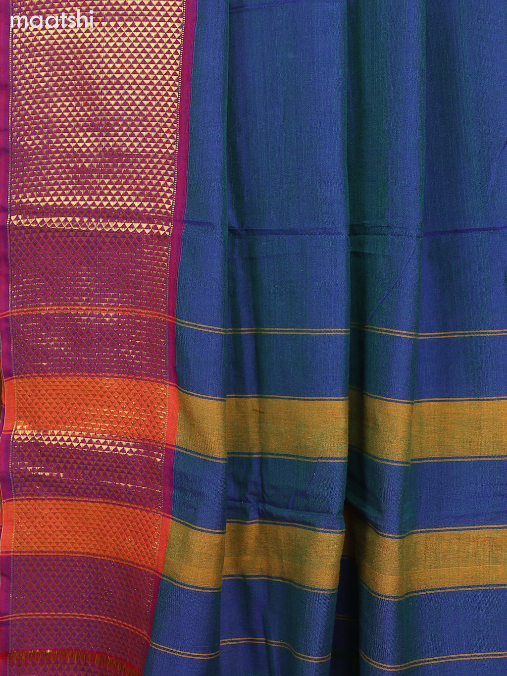 Dual Shade Of Peacock Blue and Dual Shade Of Magenta Pink Narayanpet Cotton Dress Material With Plain Body & Zari Woven Border and Running Bottom & Dupatta