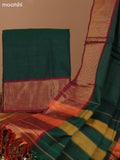 Green and Maroon Narayanpet Cotton Dress Material With Plain Body & Zari Woven Border and Running Bottom & Dupatta