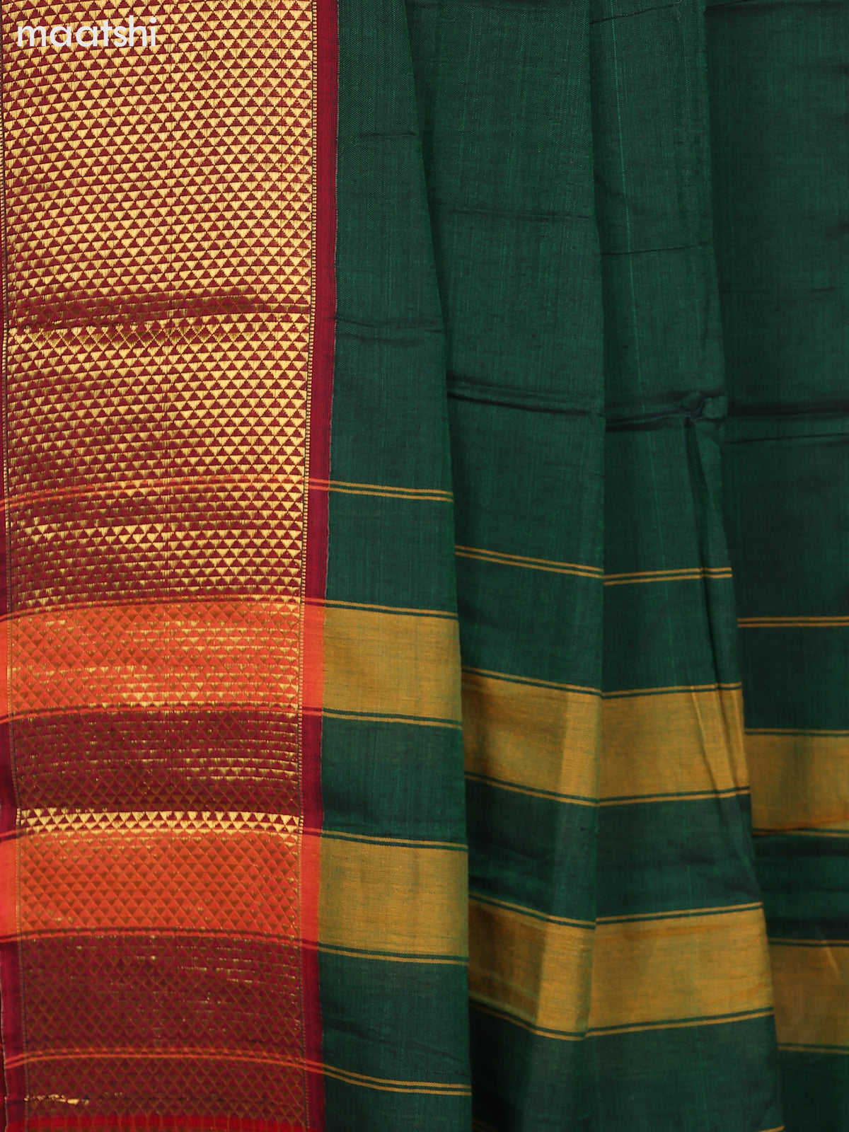 Green and Maroon Narayanpet Cotton Dress Material With Plain Body & Zari Woven Border and Running Bottom & Dupatta