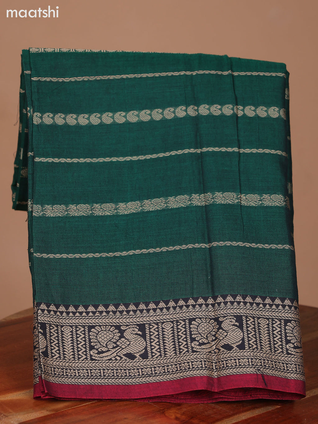 Green and Maroon Narayanpet Cotton Dress Material With Plain Body & Thread Woven Border and Running Bottom & Dupatta