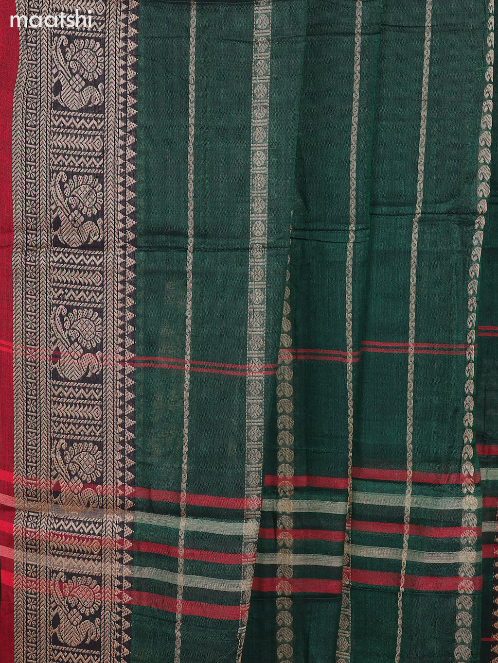 Green and Maroon Narayanpet Cotton Dress Material With Plain Body & Thread Woven Border and Running Bottom & Dupatta