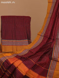 Maroon and Mustard Narayanpet Cotton Dress Material With Checks Pattern & Thread Woven Border and Running Bottom & Dupatta